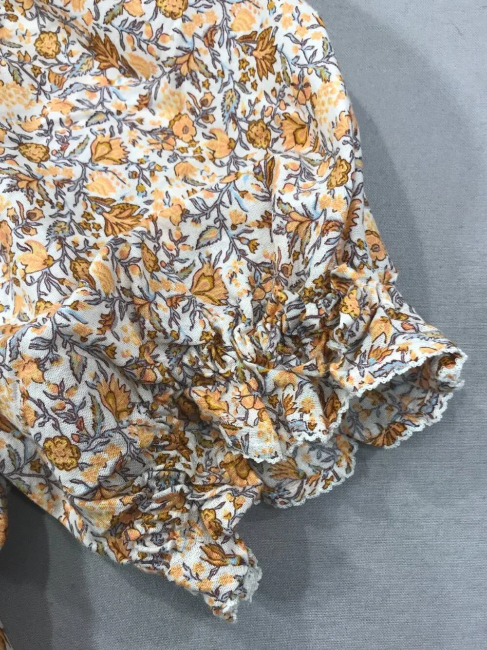 Old Navy Top Womens Large Brown Floral Babydoll Blouse Scoop Smocked Puff Sleeve